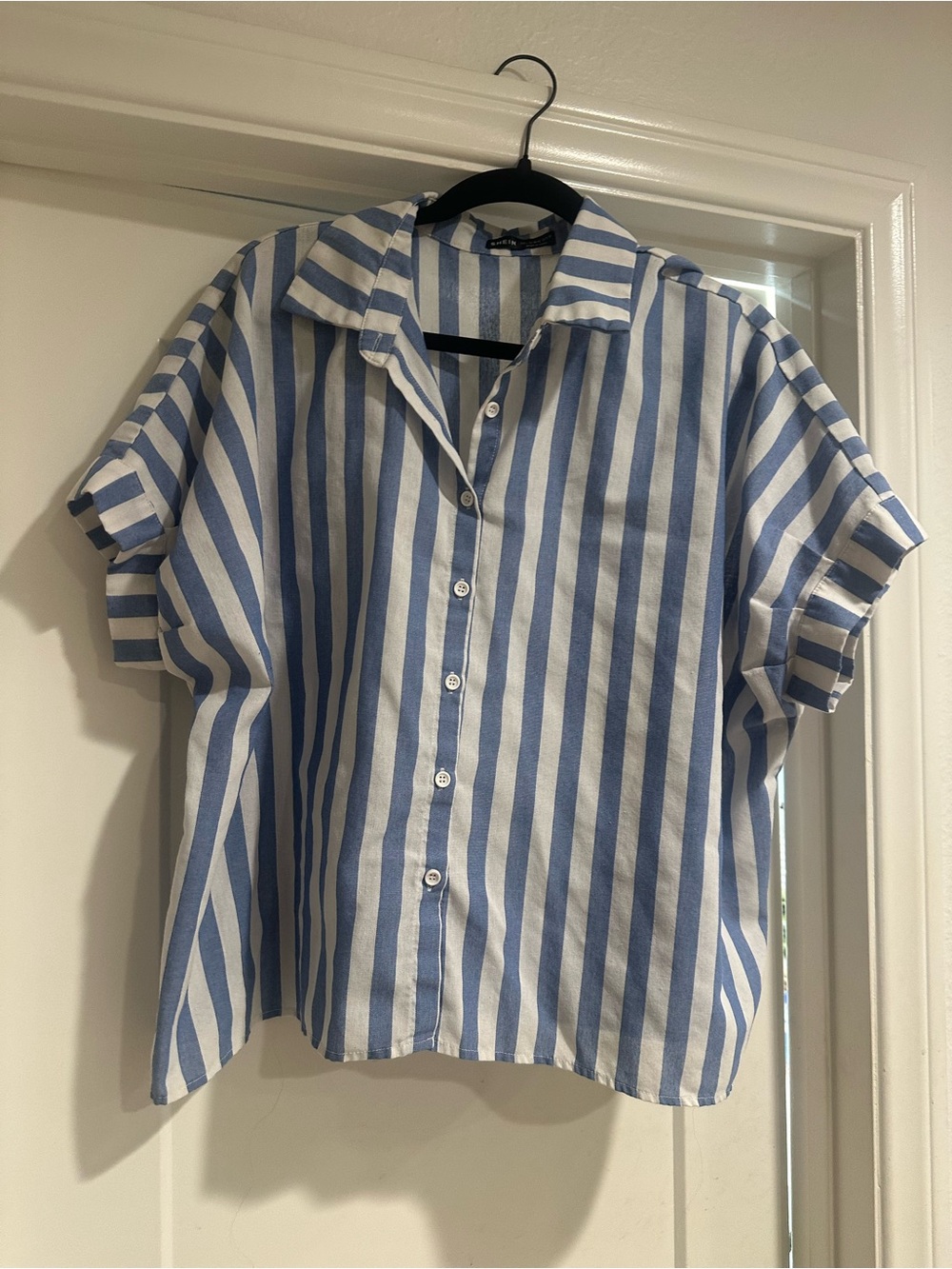 SHEIN Blue & White Vertical Stripe Button-Down Shirt